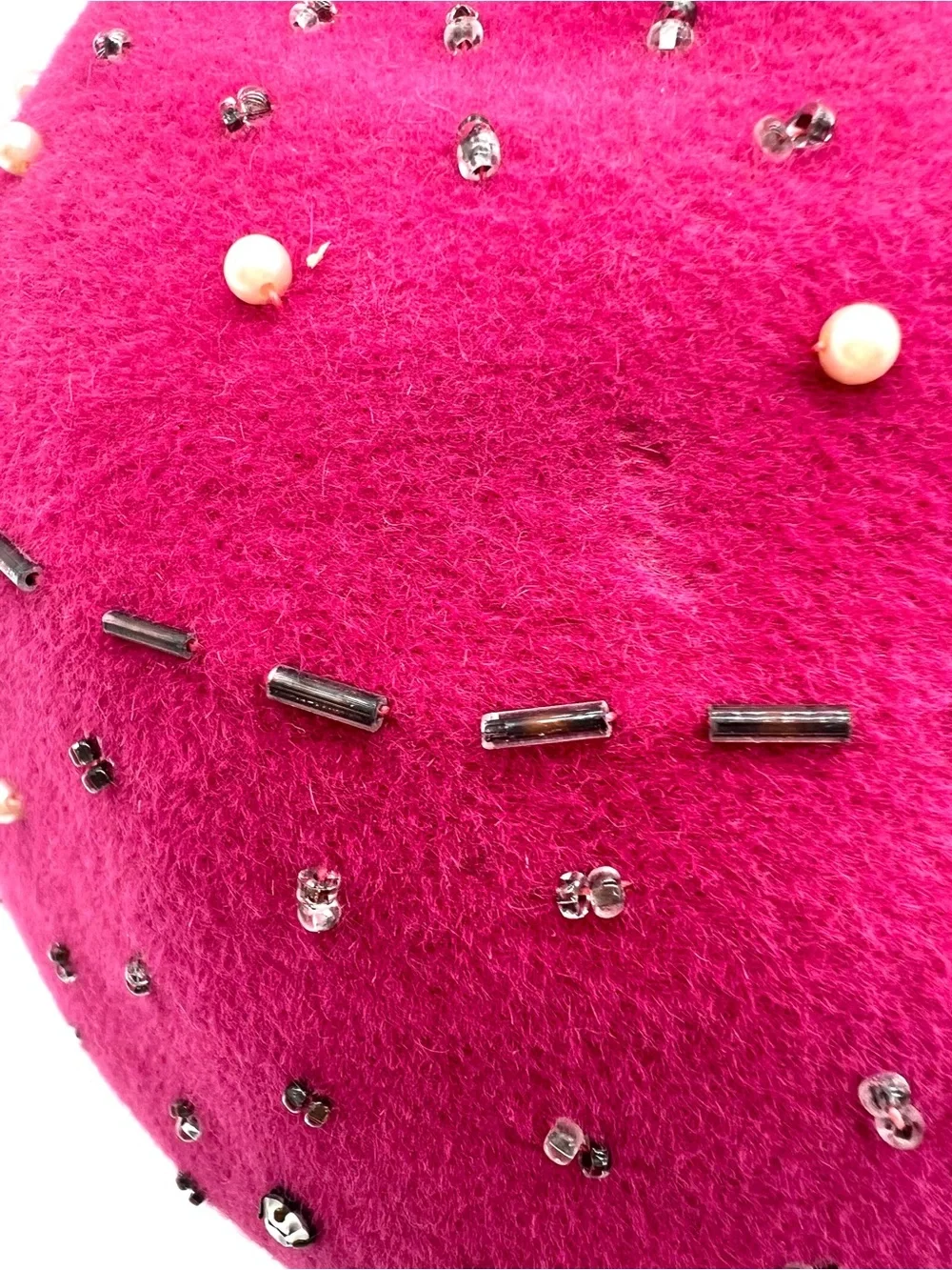 Vintage Lee Pink Genuine Velour Beaded Cocktail Hat Pearls Floral 1940s mid cent